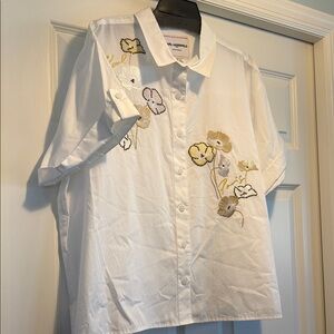 Karl Lagerfeld Limited Ed.  Ivory Short-Sleeve Embroidered Shirt Size 1X NWT